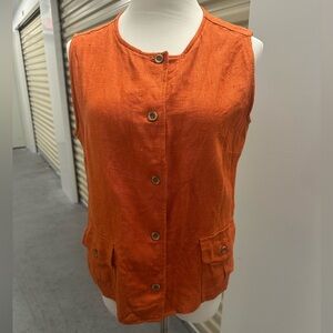 Vintage Orange Linen Button Down Vest